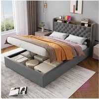 HAUSS SPOLE Polsterbett Stauraumbett Boxspringbett Jugendbett mit Bettkasten & Kopfteil (140×200 Doppelbett Kinderbett mit Stauraum und klappbarem Kopfteil), Bettrahmen mit Matratze für den täglichen Komfort