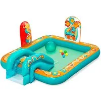 Bestway Planschbecken Retro-Welt, (Packung, 193 x 152 x 74 cm), Integrierter Wassersprinkler mit Gartenschlauchanschluss