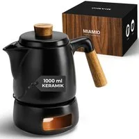 MiaMio Teeservice Teekanne mit Stövchen und Siebeinsatz, 1 l, Schwarz (3-tlg), Keramik, mit Stövchen und Siebeinsatz, 1 l