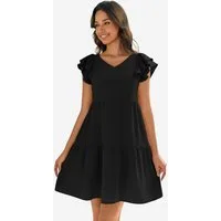 Imily Bela Minikleid Damen Niedliches Fließendes Babydoll-Kleid (Packung, 1-tlg., 1per-Pack) mit Rüschenärmeln
