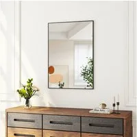 Hopibath Wandspiegel klein 40x60 eckig Schwarz mit Alurahmen (Flurspiegel Badspiegel, 5mm HD Glas), Spiegel, für Bad, Flur, Wohnzimmer, Schlafzimmer