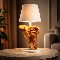Möbel Bressmer Tischleuchte SERA Treibholz-Tischlampe,LED Akku kabellose Tischleuchte,Schirm