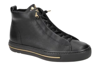 Paul Green Damen Mid-Sneaker 5283-020 Schwarz/Gold Echtleder Frottee Fu?bett