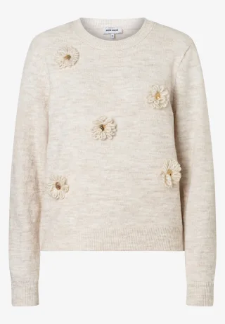 MORE & MORE - Pullover mit Blüten-Applikation weiß - Gr. - 42