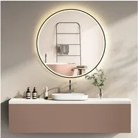 HOKO Badspiegel rund mit LED Beleuchtung und Memory Funktion (60 cm Wandspiegel mit schwarzem Aluminiumrahmen, mit Touch-Schalter und stufenlosem Farbwechsel von 2700 bis 6500 K), für Bad, Gäste-WC, Schminktisch, Flur und Ankleide, IP44, Helsinki