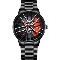 Taffstyle Quarzuhr Extravagante Herren Edelstahl Armbanduhr Motorsport Felgenuhr Design, (Rotierende Felge – exklusive Armbanduhr mit sportlichem Tuning-Design und auffälligem Detail in Rot, Gelb oder Grün), ideal auch als Geschenk