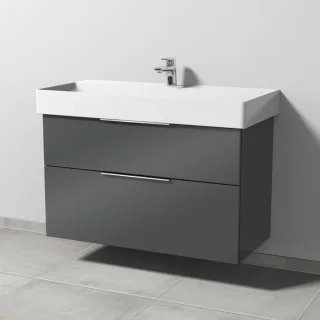 Sanipa 3way Waschtischunterbau zu Duravit Dura Square Waschtisch mit 2 Auszügen, Anthrazit-Glanz UF42779