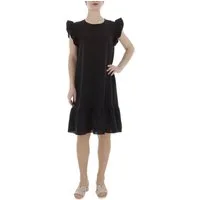 Ital-Design Sommerkleid Damen Freizeit (86164365) Rüschen Kreppoptik/gesmokt Minikleid in Schwarz