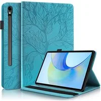 Wigento Tablet-Hülle Für Samsung Galaxy Tab S10 FE Plus Kunstleder Baum Design Tasche Blau, Baum Design Hülle mit Standfunktion und Kratzschutz