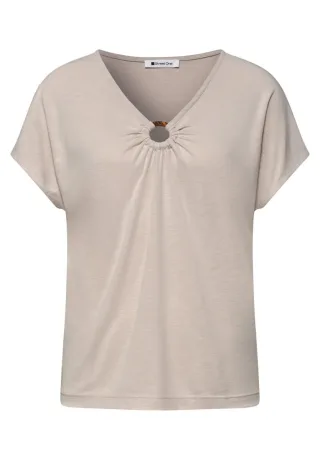 Street One - Silk-Look Shirt mit V-Neck und Deko-Detail beige - Gr. - 36