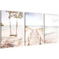 Novart Wandbild Wandbild Relax Meer Entspannung Bilder Set AUFHÄNGFERTIG, Ostsee