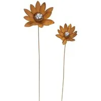 Dekoleidenschaft Gartenstecker "Blume" Metall mit Rost Finish, rostige Outdoor Metalldeko, Rostdeko (2-St., im Set) 85 + 105 cm hoch, Metallstecker, Gartendeko für Draußen