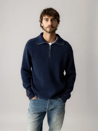 mos mosh gallery - MMGPorter Soft Quarter-Zip Knit navy - Gr. - XL