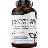 Nutravita Multivitamin & Mineralstoffe – 365 vegane Tabletten Tabletten, 1 er vegane, Multivitamintabletten mit 26 aktiven Vitamine à 365 St., 462 g, 26 Vitamine & Mineralstoffe