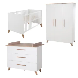 Roba Babyzimmer-Set, Weiß, Eichenholz, Holz Optik, 5 Fächer, 3 Schubladen, 76x82x142 cm, Babymöbel, Babyzimmer-Sets