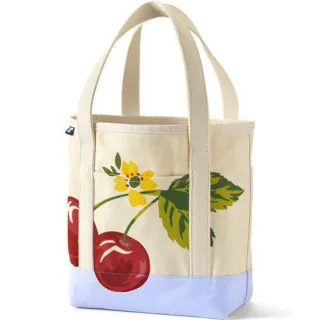 Mittelgroße offene Canvas-Tasche mit Printmuster, Damen,  Weiß, Baumwolle, by Lands' End