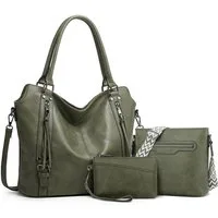 TAN.TOMI Handtasche 3-Tlg Shopper Schultertasche Geldbörse Damen Groß Umhängetasche, Für Freizeit Business Schule Büro usw in schlichter Optik