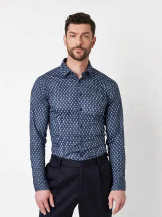 DESOTO - Casual Kent 1/1 paisley dark blue denim - Gr. - L