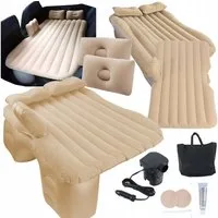 Ikonka Luftmatratze Auto Luftmatratze Rückbank Bett Pumpe beige 130×80 Campingbett, (Auto-Matratzen-Set mit elektrischer Pumpe für Rücksitz & Outdoor, Auto-Luftbett mit Pumpe, Kissen, Tragetasche – Reisekomplettset), Aufblasbares Auto Luftbett mit Pu