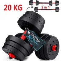 kehot Hantel-Set Hantelset 20kg Verstellbar Kurzhantel für Zuhause, (2-in-1 Kurzhantel & SZ-Stange mit Verbindungsteil, 4 Verstellbare Kurzhanteln + 2 Griffe + Verbindungsstange & Muttern), PVC Zement Hantelscheiben Robust, Fitness Muskeltraining Zuh