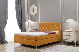 Boxspringbett Schlafzimmerbett ESME 200x200cm in Stoff Riviera Goldgelb