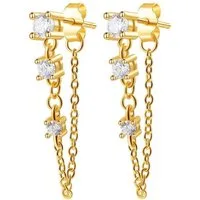 Hey Happiness Paar Ohrhänger Tropfen Kristalle, Silber Ohrstecker Kette 18K Gold, Hängende 925 Silber Ohrringe Zirkonia, Brautschmuck