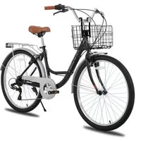 HILAND Cityrad 26 Zoll Pendlerfahrrad für Erwachsene, Herren und DamenHollandfahrrad, Step-Through Rahmen,mit Gepäckträger und Korb, Fender,7 Gang-Schaltung