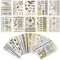 COOL-i ® Schmuck-Tattoo, 16er Set Metallic Flash Tattoos - Gold, Silber, Schwarz, Wasserdicht