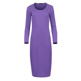 Langärmliges Midikleid mit Rundhalsausschnitt aus gerippter Baumwoll-Elastan-Mischung in Lila