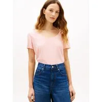 Tommy Hilfiger Kurzarmshirt CO LINEN SCOOP NK SS TEE mit kleinem Logo-Stick