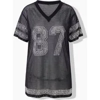 Ulla Popken T-Shirt Trikot Shirt Mesh oversized Glitzersteinchen