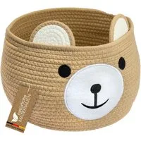HMF Aufbewahrungskorb Aufbewahrungskorb mit versteckten Griffen, Korb für Kinderzimmer aus Baumwolle, Bär, Honig