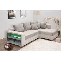 COLLECTION AB Ecksofa John L-Form, B: 226 cm, Bettfunktion, Bettkasten, Regalelement, Licht & 2 Zierkissen
