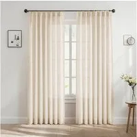 BTTO V&G Gardine Vorhänge Transparenter Gardinen,Leinenvorhang mit Quetschfalten (2 St), transparent, mit Haken und Ringen,Boho Lichtfilternder Vorhänge,2 Stück