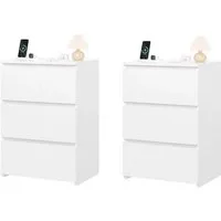 Homfa Nachttisch Nachtschrank Nachtkommode Nachtkonsole (2-St), 3 Schubladen, 45x38x66 cm, Weiß