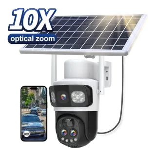 Guudgo 2K 10X Zoom UHD Solar PTZ Security Camera with Solar Panel 360°HD Color Night Vision AI Motion Detection Two-way