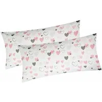 Heubergshop Kissenbezug, (2 Stück), 40x80cm Love Liebe Herzen 100% Baumwolle Kissenhülle (187/1-40x80)