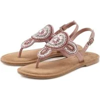 LASCANA Sandalette, Sommerschuh, offener Schuh, Zehentrenner Sandale, Pantolette in Glitzer-Optik und softer Lederinnensohle