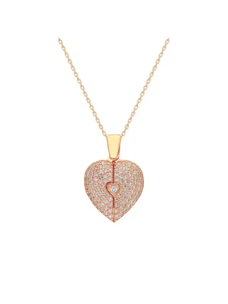 Dkeniz Anhänger mit Kette 925 Silber rose vergoldet Glänzend 45,5+7,5cm Zirkonia Weiß