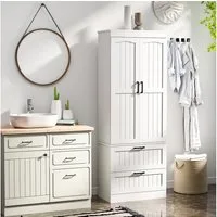 oyajia Hochschrank Mehrzweckschrank,Küchenschrank, 2 Türen und 2 Schubladen (Höhe 150cm mit variabel verstellbaren Einlegeböden) Vorratschrank, Weiß 30 x 60 x 150 cm (T x B x H)