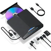 Athlix 7 in 1 Laufwerk Extern DVD RW CD Brenner Leser Optisches Laufwerk Disc-Laufwerk (USB-Flash-Laufwerk (Unterstützt DVD-RW, CD, DVD, VCD, SATA, USB 3.0)