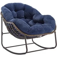 LVHOM Schaukelstuhl mit gepolstertem Kissen, Rattanstuhl mit Stahlrahmen, Lounge Sessel (Großformat B110.5xT94.5xH80cm,160kg Tragfähigkeit,Dicke Kissen, MEHRE FARBEN MEHRE OPTIONEN! Schaukelsessel umhüllendem Sitzgefühl & hoher Armlehne, 1 St), Balko