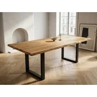 Massivart® Baumkantentisch Esstisch Wildeiche geölt / Baumkantenoptik »DALIUS«, 40 mm Tischplatte / U-Gestell schwarz Metall / Industrial Look
