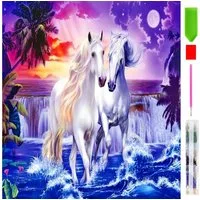 Realb2b Malen nach Zahlen XL 5d Diamond Painting Weiße Pferde Malen nach Zahlen 40x50cm (Komplettset für 5D Diamond Painting inklusive Leinwand, Diamanten und Werkzeugen, Diamond Painting Set mit Zubehör für DIY-Kreativität und Entspannung), 40x50cm 