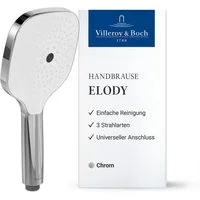 Villeroy & Boch Handbrause Elody, mit 3 Straharten, Wechsel per Knopfdruck, Einfache Reinigung