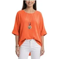 dy_mode Kurzarmbluse Damen Bluse Oversize Tunika Leichte Viskosebluse Oberteil Einfarbig in Unifarbe, High-Low Saum, mit passende Kette