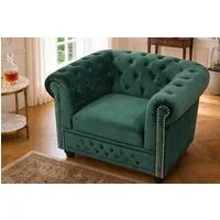 riess-ambiente Sessel CHESTERFIELD 110cm flaschengrün - Samt, m. Armlehne, Federkern, Nieten (Einzelartikel, 1-St), Gemütlicher Sitz mit Knopfheftung - ideal für Wohn- und Schlafzimmer