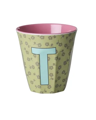 Rice Melamin Becher Buchstabe T/Flowers/hellgrün 250ml