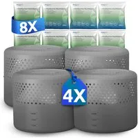 BonAura Luftentfeuchter ohne Strom, für 88 m³ Räume, Tank 0,6 l, 4x Entfeuchter und 8x Luftentfeuchter Nachfüllpack