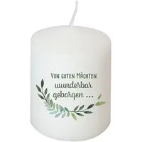 Stumpenkerze Kerze 'Von guten Mächten wunderbar geborgen...' 8 cm